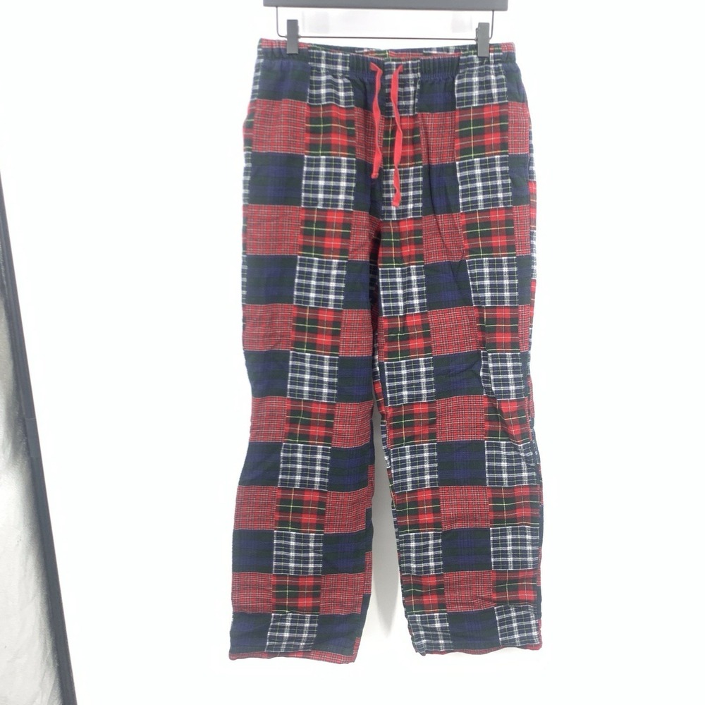 LL Bean Women Size‎ Small Pants Red Blue Patchwork Flannel Pajama PJs Straight